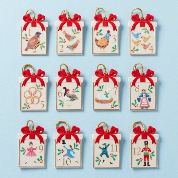 Lenox Porcelain Hand‎ Painted 24k Gold Detail 12-Piece Ornament Set - Picture 2 of 4